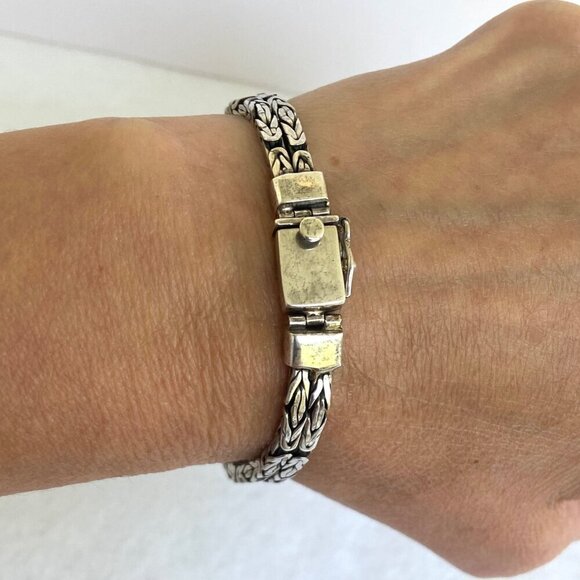 Sterling Silver 925 Purple Stone Dyed Howlite Chunky Byzantine Chain Bracelet - Picture 6 of 16